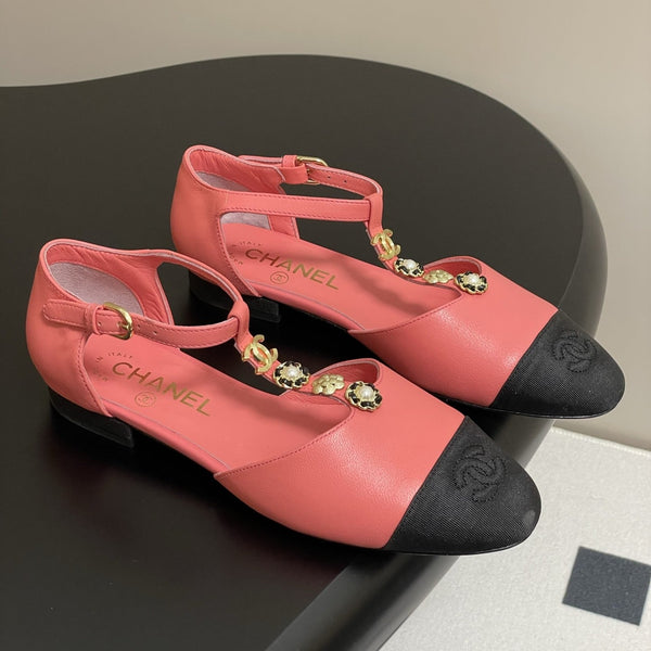 CC 25S Jewelry Double C Buckle T-Strap Mary Jane Hot Pink Lambskin Black Grosgrain 247711