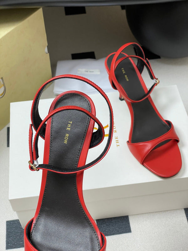 The Row 25S Strap High Heel Sandals 85mm Red Sheepskin 286190