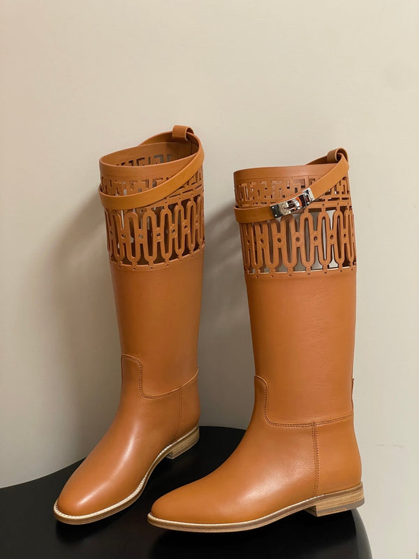 HM Jumping Boots 30mm Caramel Brown Kelly Buckle Calfskin 423263