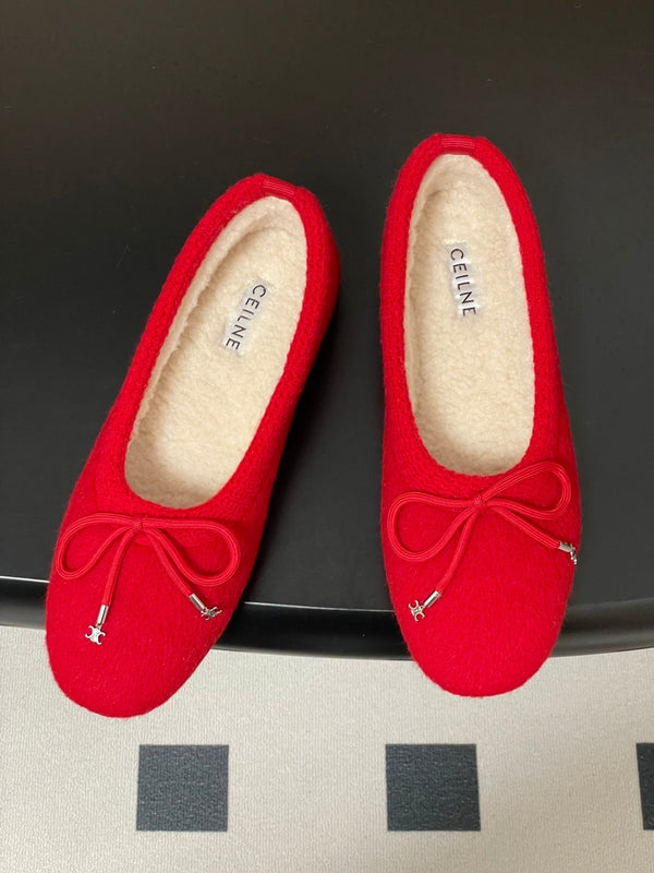 CL 26s Ballet Flats In Red Wool With Bow Style 3