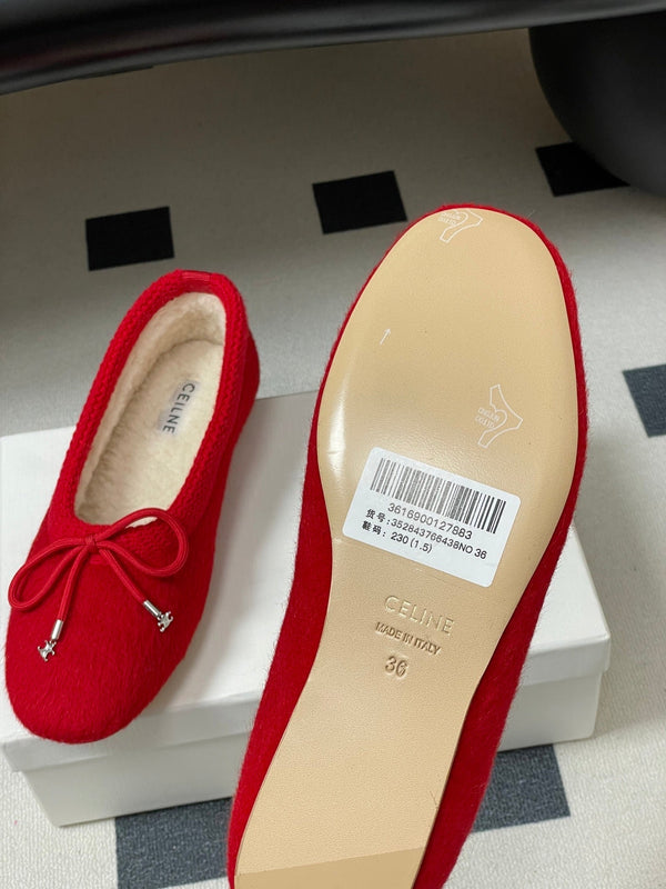 CL 26s Ballet Flats In Red Wool With Bow Style 3