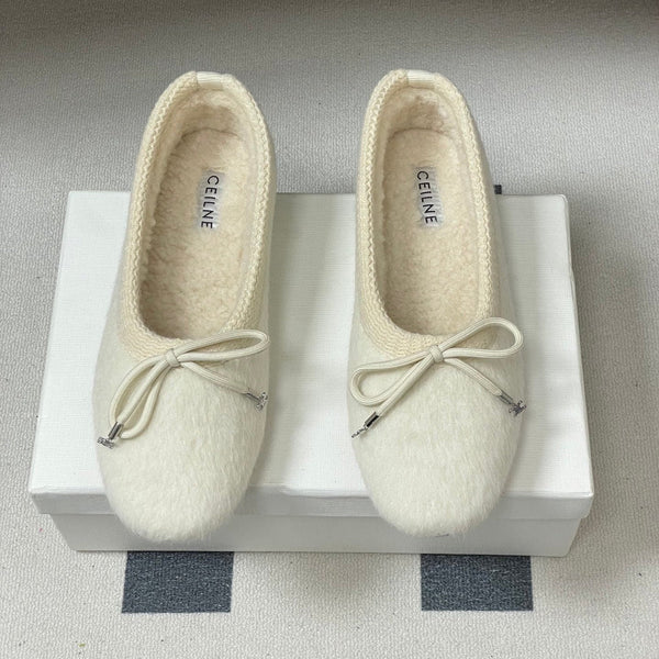 CL 26s Ballet Flats In White Wool With Bow Style
