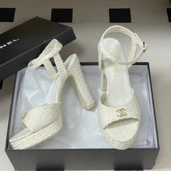 CC 26SS Platform Sandals 120mm White Double C Tweed 632569