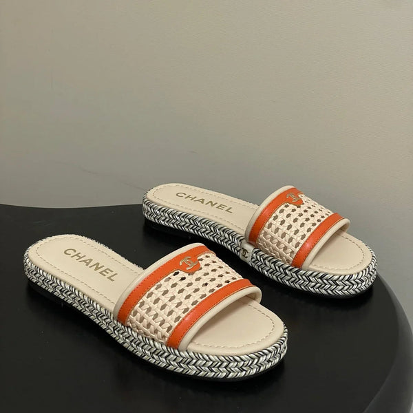 CC 26s Platform Slippers Light Beige Orange Cowhide 649456