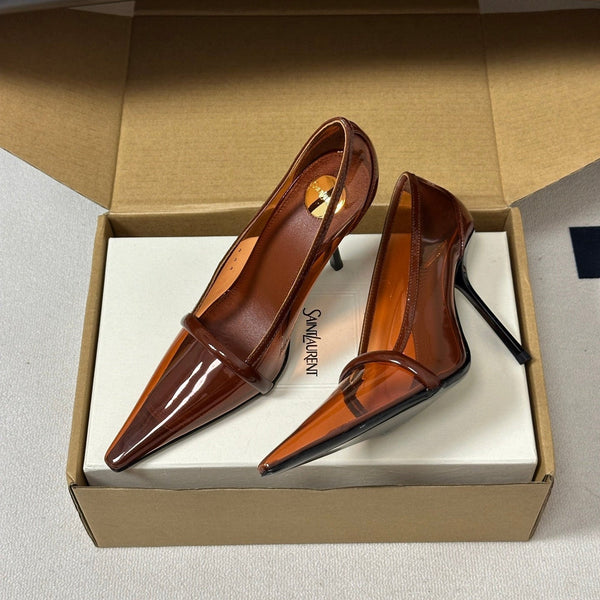 YSL Brigitte Pumps 10.5cm Brown TPU Leather 932286