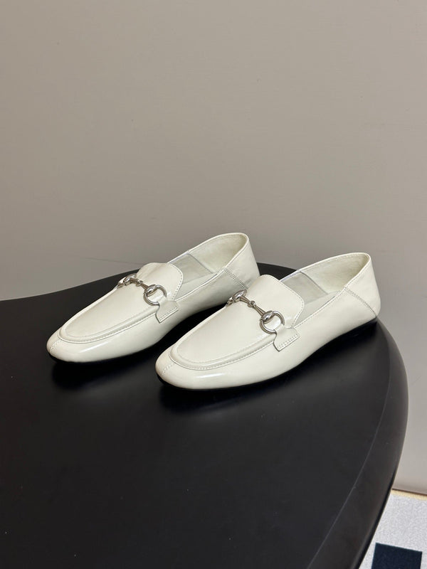 GG 26s Horsebit Loafers Flat White Glossy Leather 952567