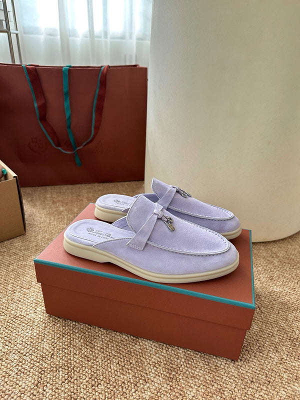 Loro Piana Charms Walk Flat Mules Light Purple Suede 623438