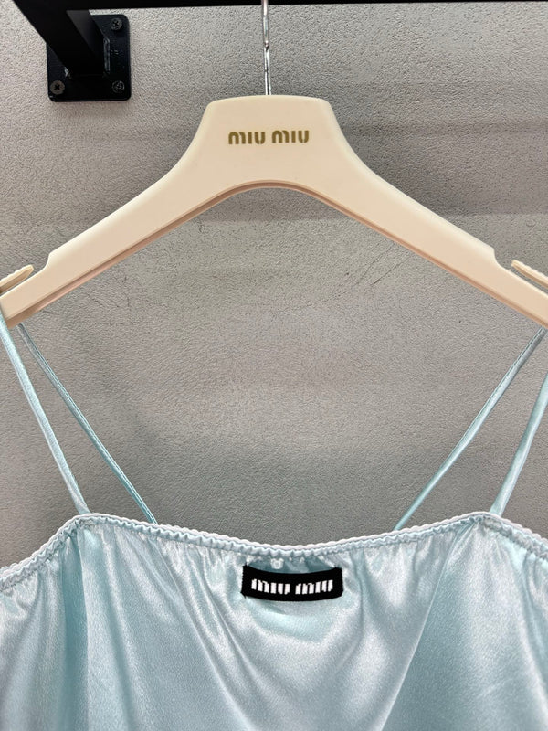 Miu Camisole Top Light Blue Satin 402819