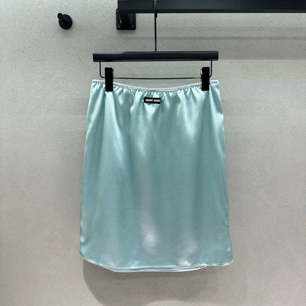 Miu Slip Skirt Light Blue Satin 402820