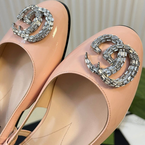 GG Double G patent leather slingback ballet flats Glossy Rose Pink