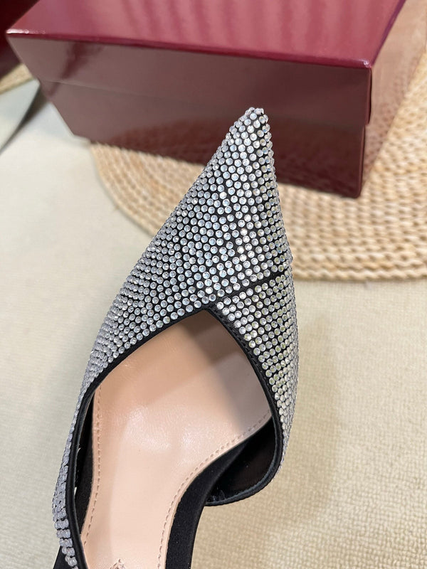 GC Crystal-Embellished Slingbacks Black Silk Sheepskin 294611