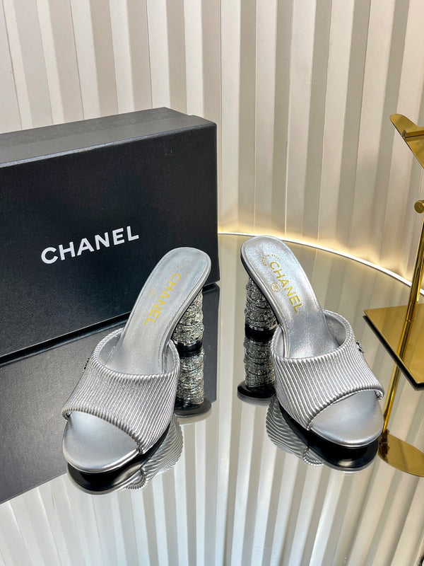 CC 26P Mule Sandals 8cm Sliver Leather 767856