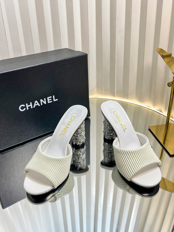 CC 26P Mule Sandals 8cm White Leather 767857