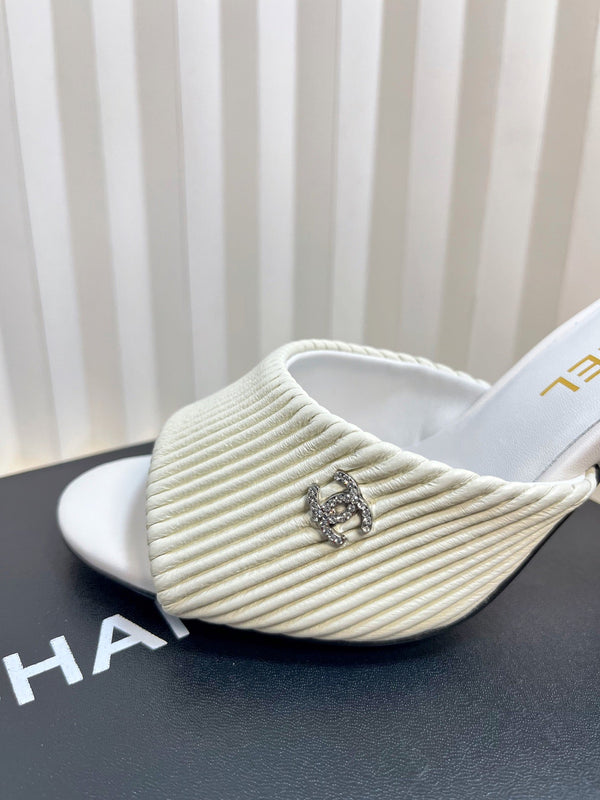 CC 26P Mule Sandals 8cm White Leather 767857