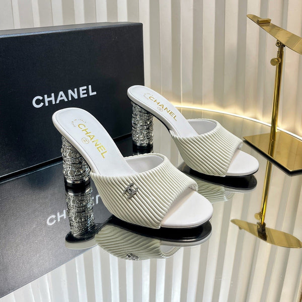 CC 26P Mule Sandals 8cm White Leather 767857