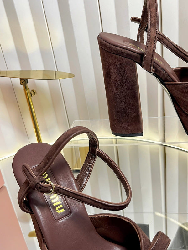 Miu 26s Platform Ankle Strap Sandals 120mm In Dark Brown Suede With Bow