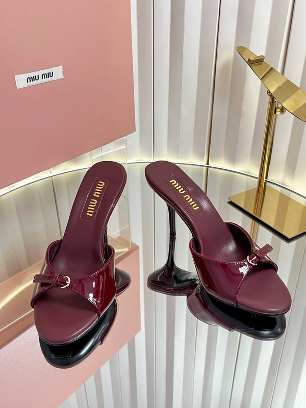 Miu Buckle Mules 75mm Burgundy Patent Leather 880204