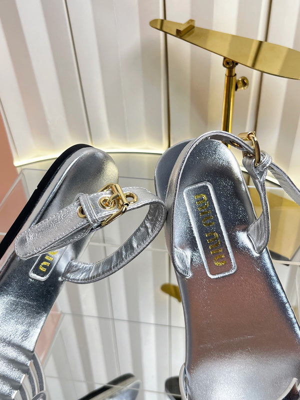 Miu 26s Slingback Sandals In Silver Calfskin
