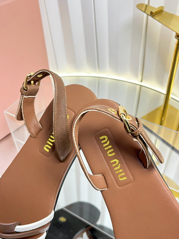 Miu 26s Slingback Sandals In Dark Brown And White Calfskin