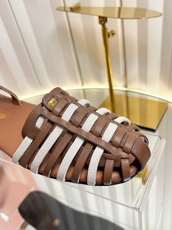 Miu 26s Slingback Sandals In Dark Brown And White Calfskin