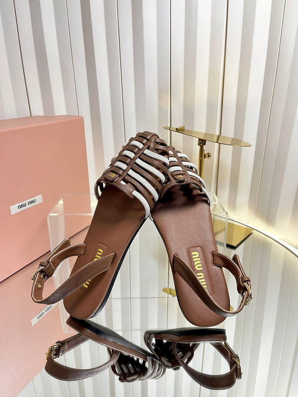 Miu 26s Slingback Sandals In Dark Brown And White Calfskin