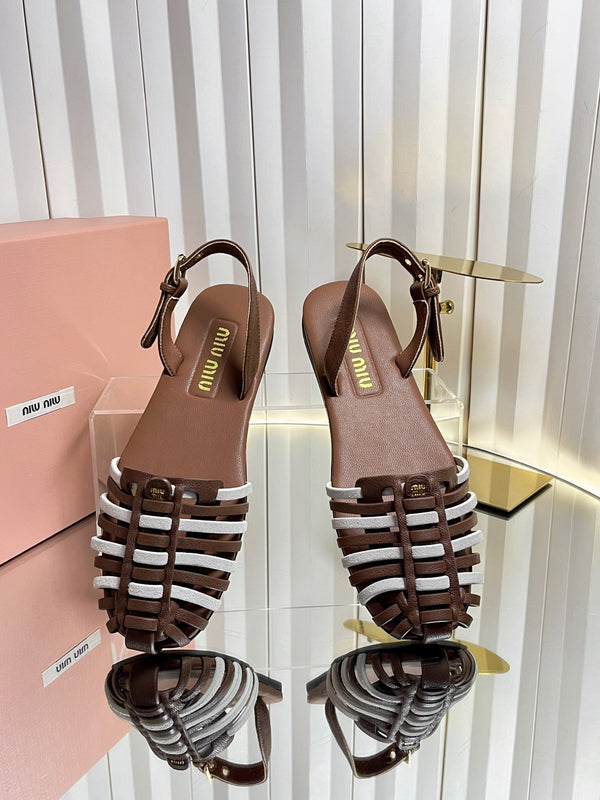 Miu 26s Slingback Sandals In Dark Brown And White Calfskin