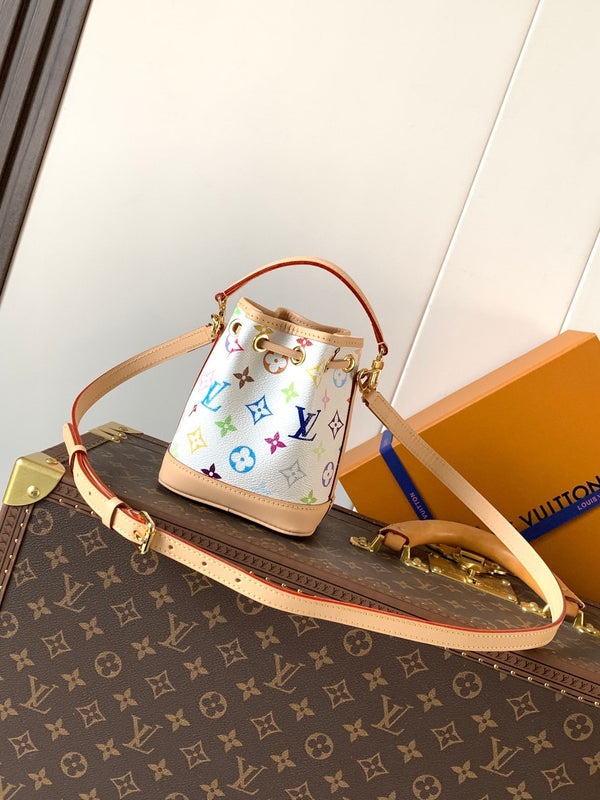 LV Nano Noé Bag White Beige Monogram Canvas Cowhide 281677