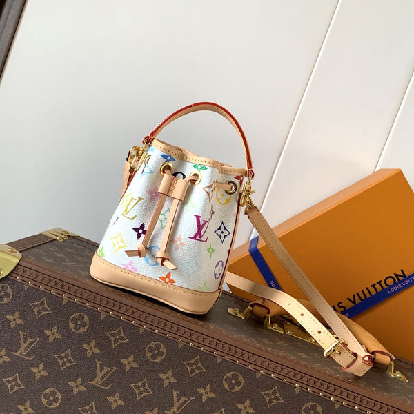 LV Nano Noé Bag White Beige Monogram Canvas Cowhide 281677
