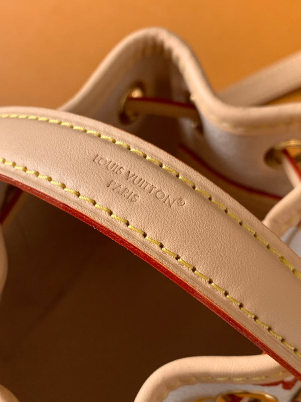 LV Nano Noé Bag White Beige Monogram Canvas Cowhide 281677