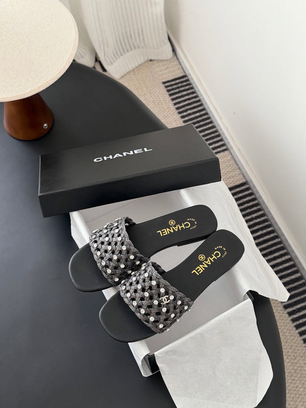 CC 26SS Slipper Black Woven Lambskin 670625