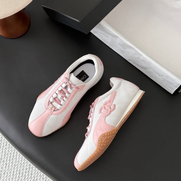 CC 26s Low-Top Retro Runner Sneakers Ivory Pink Suede Calfskin 969581