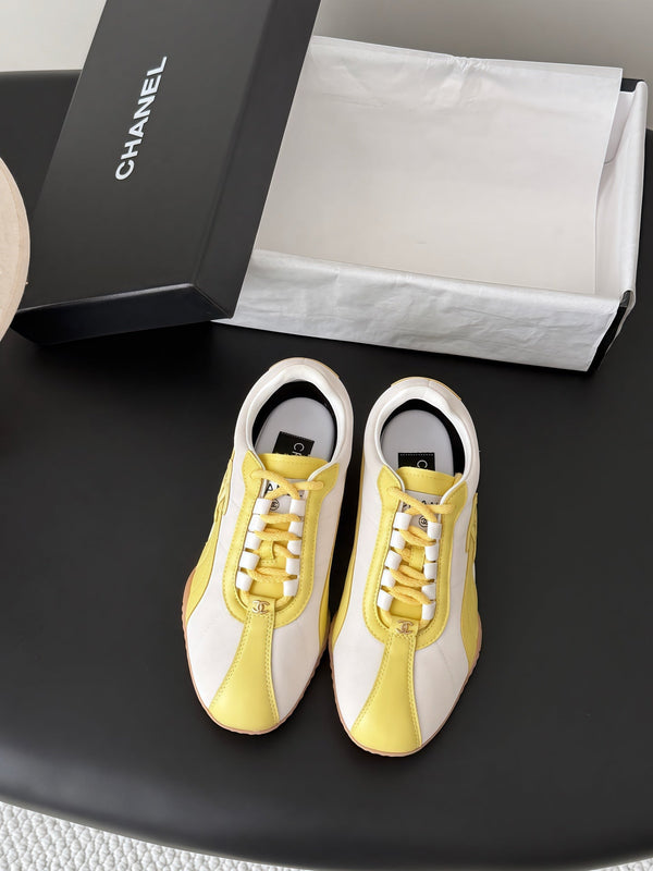 CC 26s Low-Top Retro Runner Sneakers Ivory Yellow Suede Calfskin 969582