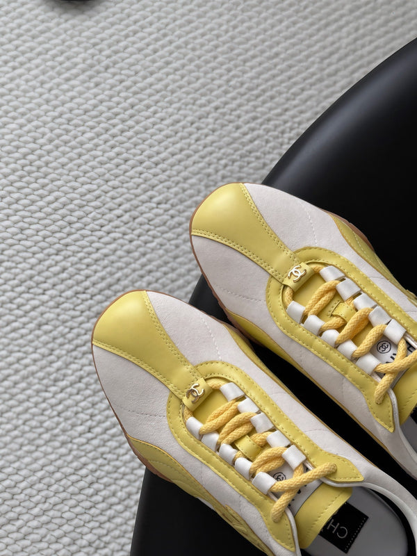 CC 26s Low-Top Retro Runner Sneakers Ivory Yellow Suede Calfskin 969582