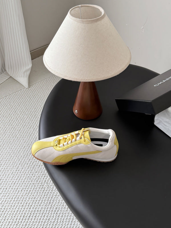 CC 26s Low-Top Retro Runner Sneakers Ivory Yellow Suede Calfskin 969582