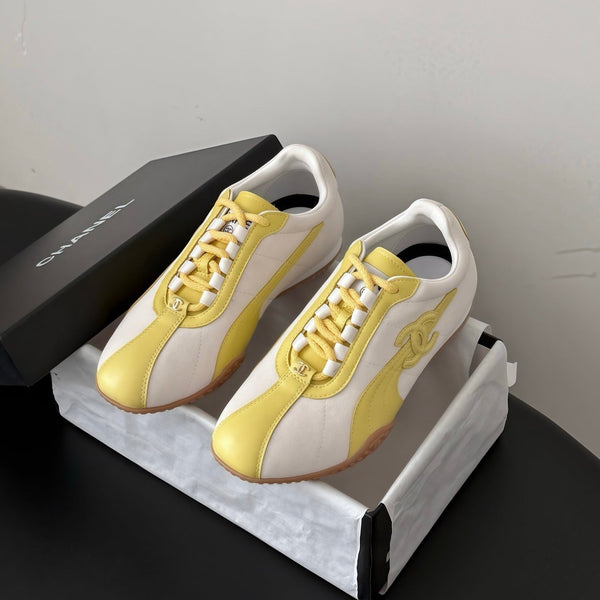 CC 26s Low-Top Retro Runner Sneakers Ivory Yellow Suede Calfskin 969582