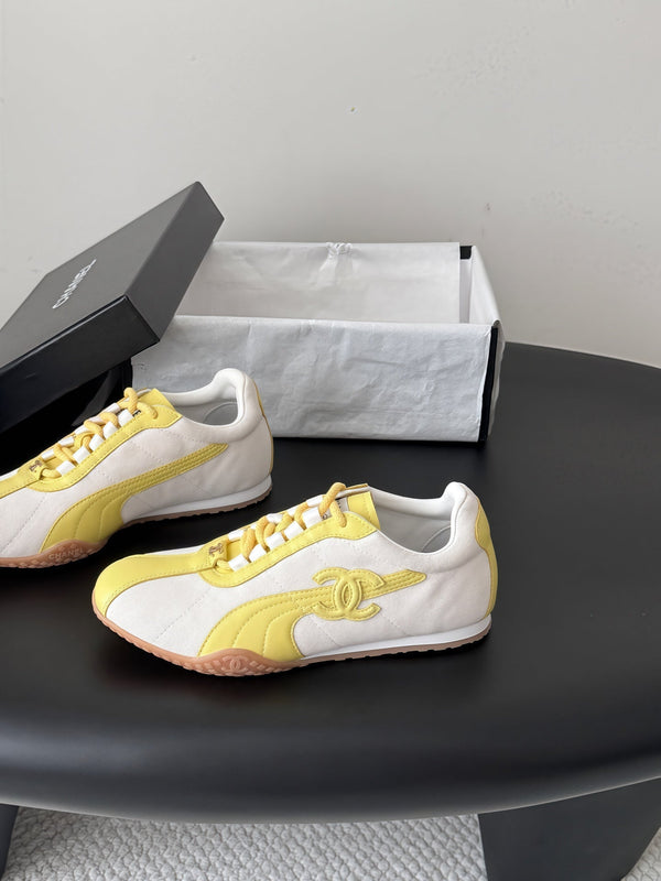 CC 26s Low-Top Retro Runner Sneakers Ivory Yellow Suede Calfskin 969582