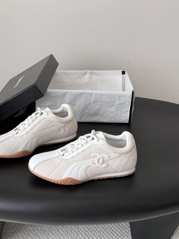 CC 26s Low-Top Retro Runner Sneakers Ivory Suede Calfskin 969583