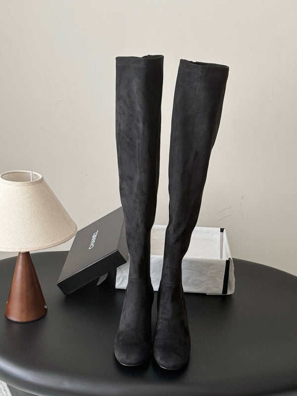 CC 26s Chunky Heel Elastic Boots 5cm Black Suede 969720