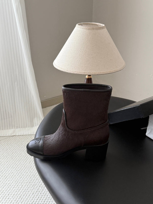 CC 26s Embroidered Logo Ankle Boots Brown Black Pony Hair 127785