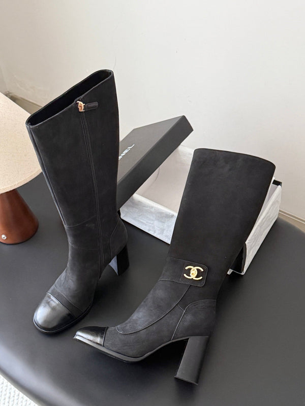 CC 26s Knee High Boots Black Black Suede 127796