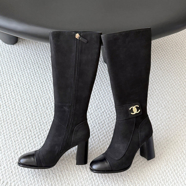 CC 26s Knee High Boots Black Black Suede 127796