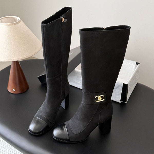 CC 26s Knee High Boots Black Black Suede 127796