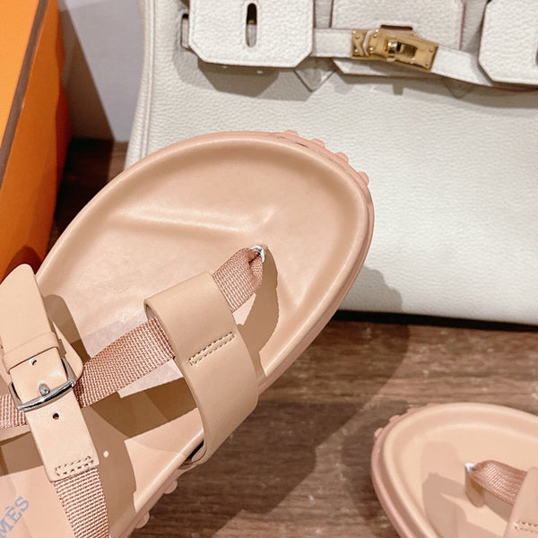 HM Inboard Sandals Beige Canvas Leather 849584