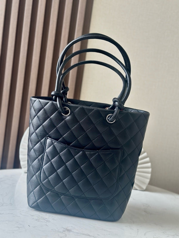 CC 25s Cambon Ligne Tote Bag 24cm In Black Calfskin