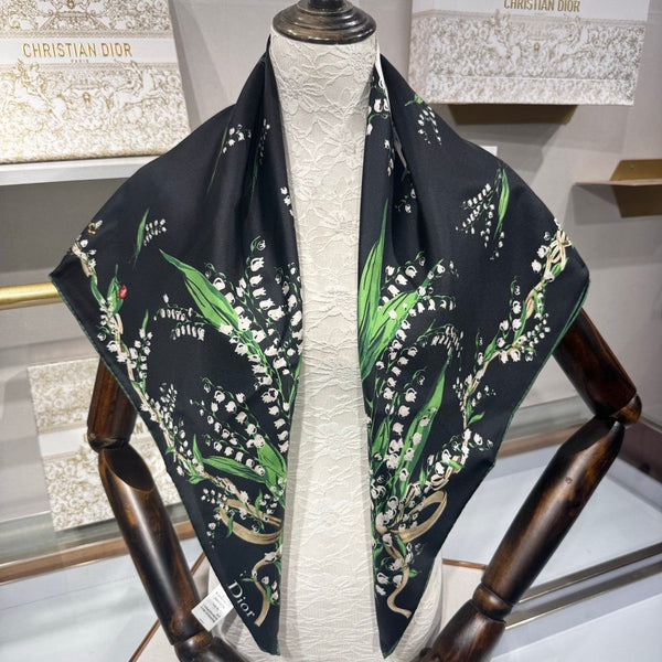 CD Lily Of The Valley Scarf 90x90cm Black Silk Twill 209861