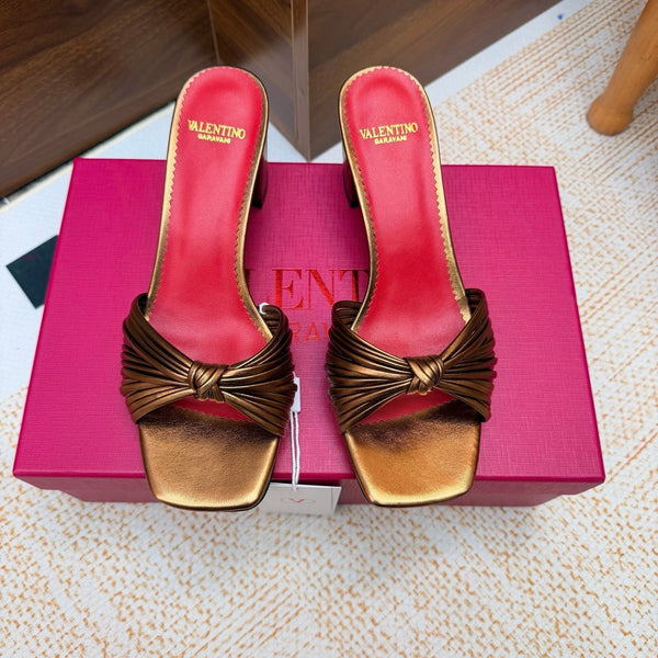 VLTN 26s Annet Mules 6.5cm Brown Gold Woven Leather 974324