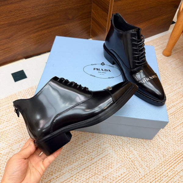 Prad 26s Pointed-Toe Derby Shoes Black Patent Leather 974552