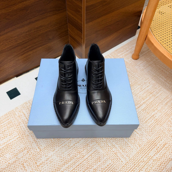 Prad 26s Pointed-Toe Derby Shoes Black Leather 974554