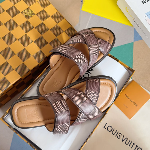 LV VENICE MULE SLIDE SANDALS MONOGRAM CARAMEL BROWN
