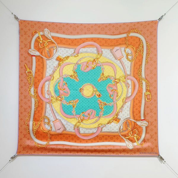 LV Double-sided Scarf 90cm Pink Orange Twill Silk 136590